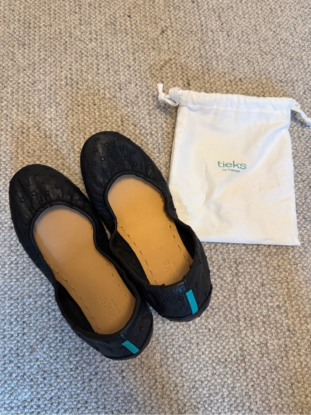 Tieks Black Ostrich 9